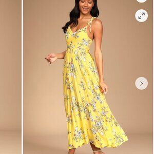 Lulus Meadow Flowers Yellow Multi Floral Print Tie-Strap Maxi Dress